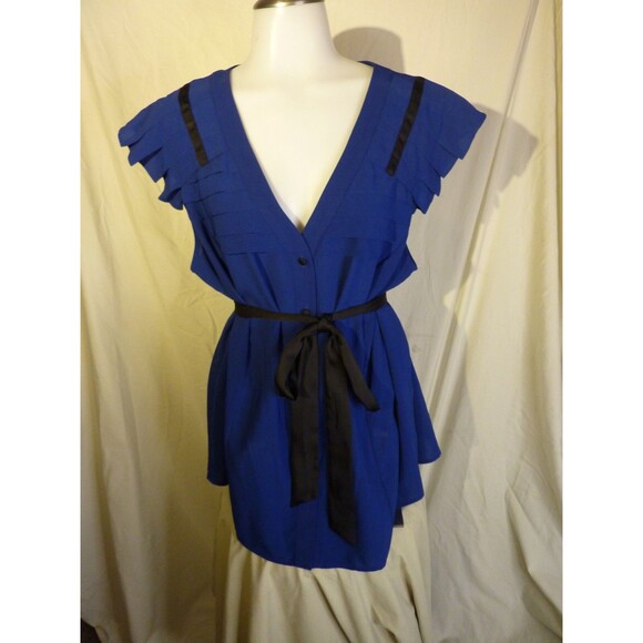 Navy Blue and Black Blouse-button down front- with/belt-sz 20-22W - Picture 1 of 5